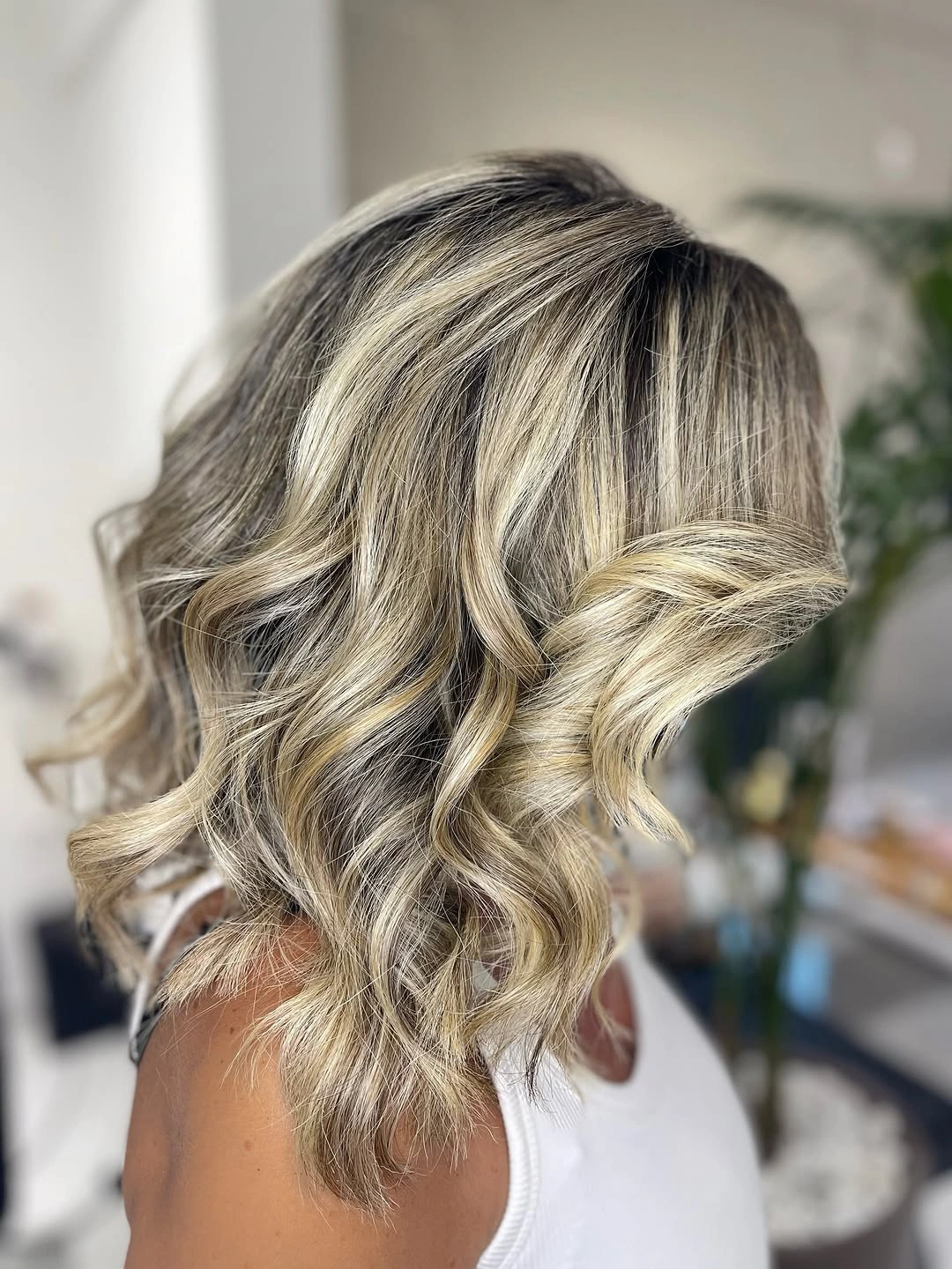 body waves hairstyle Cool Mushroom Blonde Waves with Seamless Blending