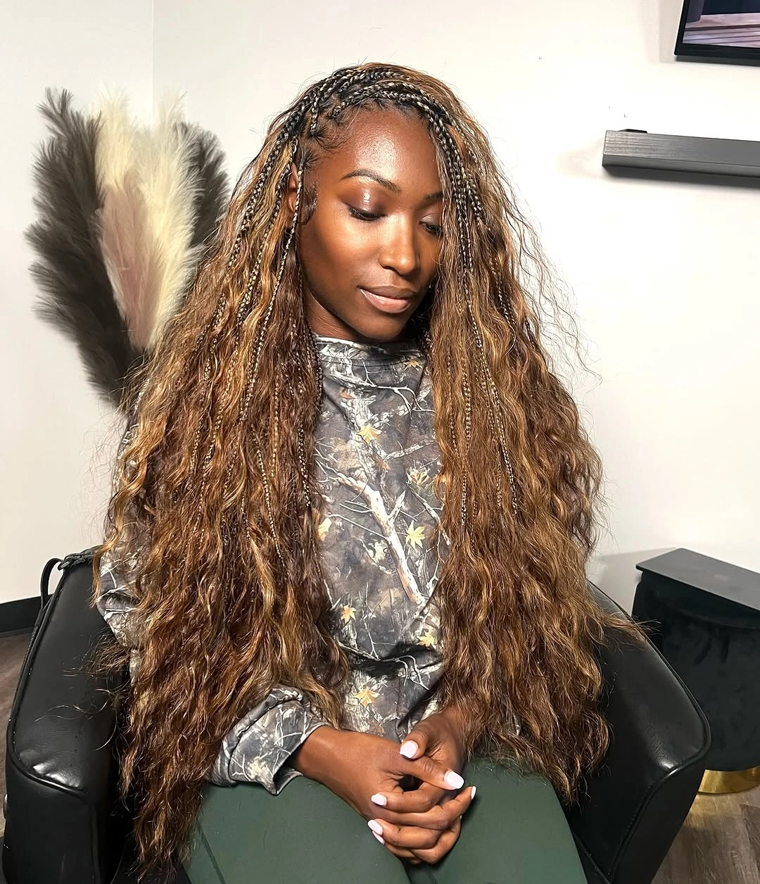 bora bora braids hairstyle Golden Bronde Layers with Soft Bohemian Movement