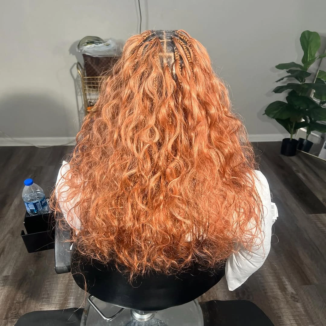 bora bora braids hairstyle Soft Apricot Waves with Airy Braided Placement