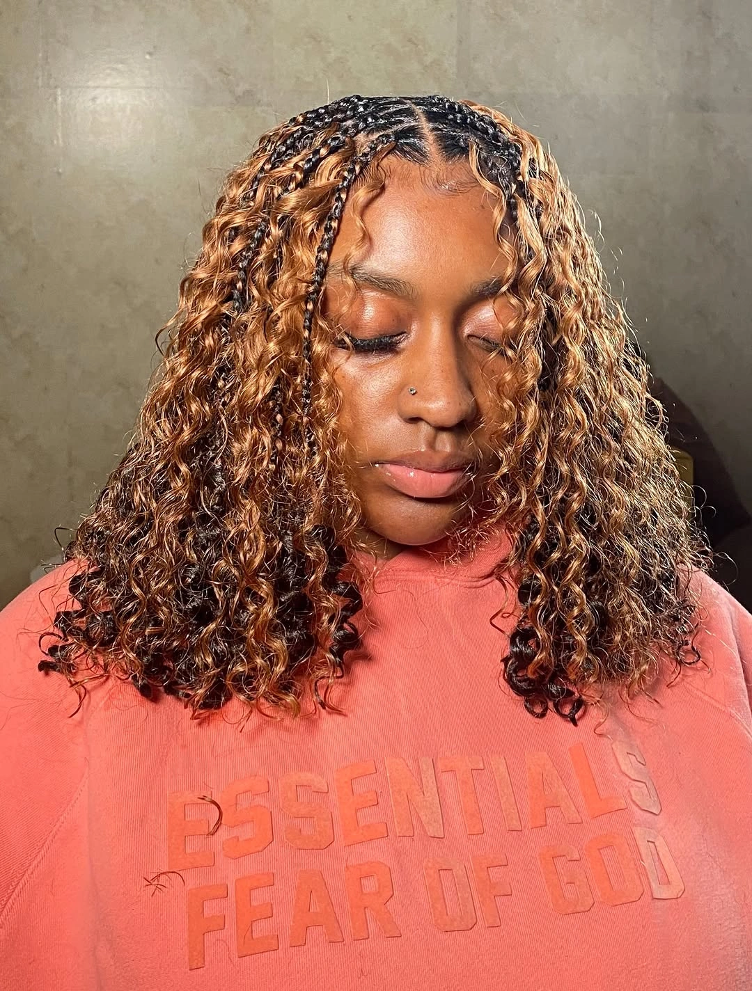 bora bora braids hairstyle Golden Honey Curls with Shoulder-Skimming Shape