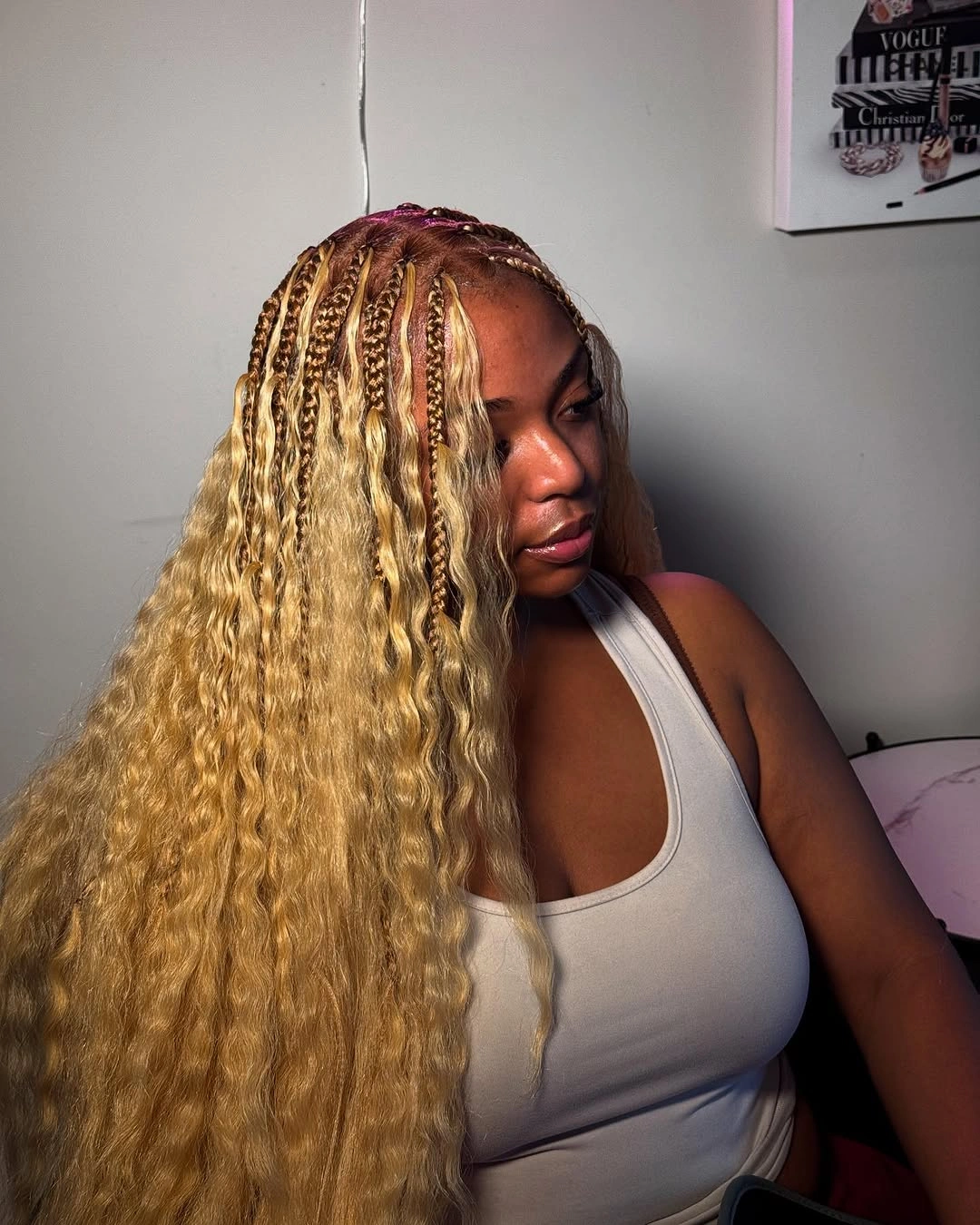 bora bora braids hairstyle Bright Platinum Texture with Lightweight Braided Detail