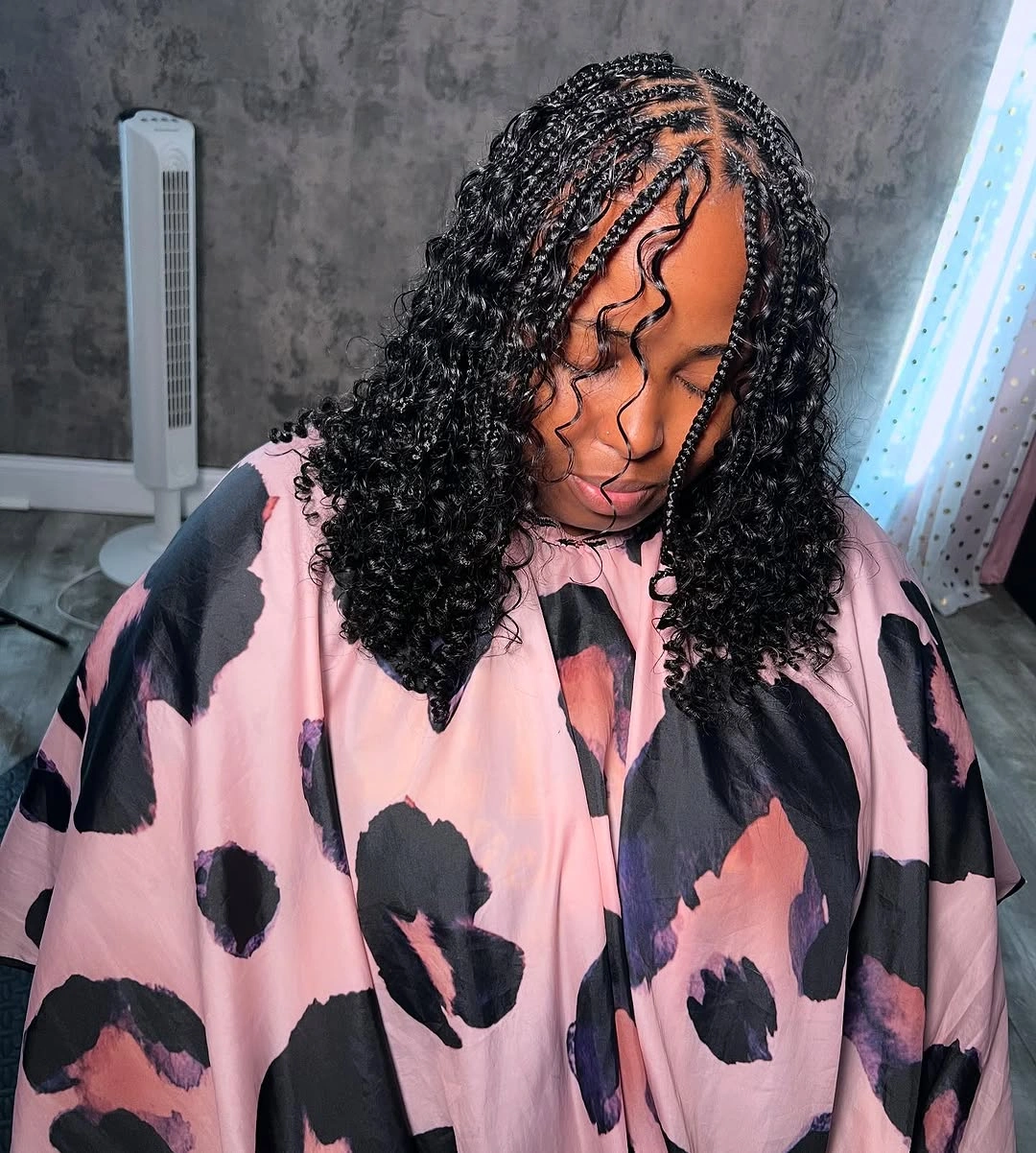 bora bora braids hairstyle Defined Curly Texture with Modern Scalp Parting