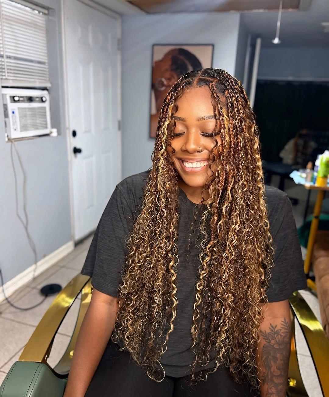 bora bora braids hairstyle Honey Highlight Curls with Lightweight Braiding
