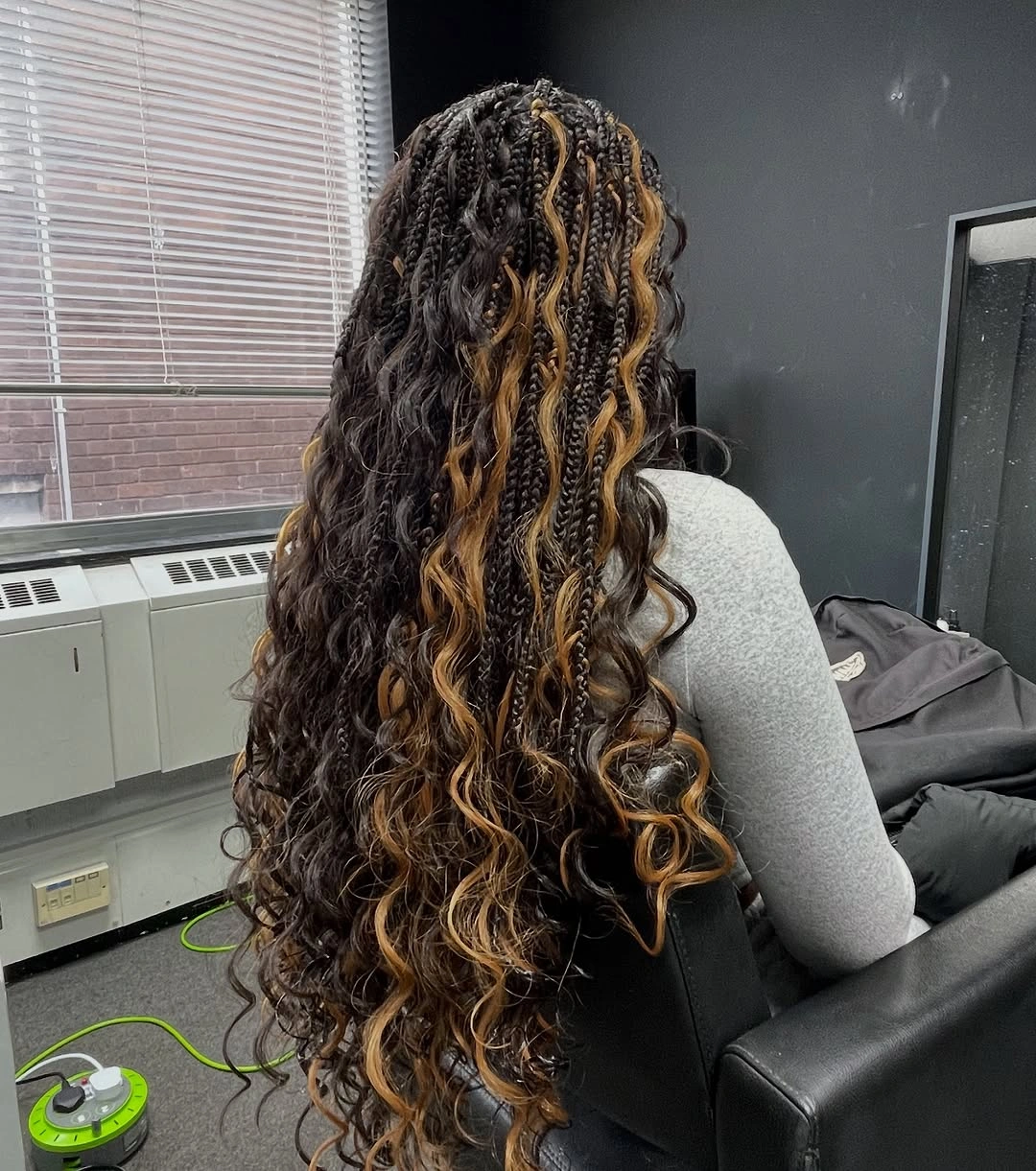 bora bora braids hairstyle Espresso Braids with Golden Ribbon Highlights