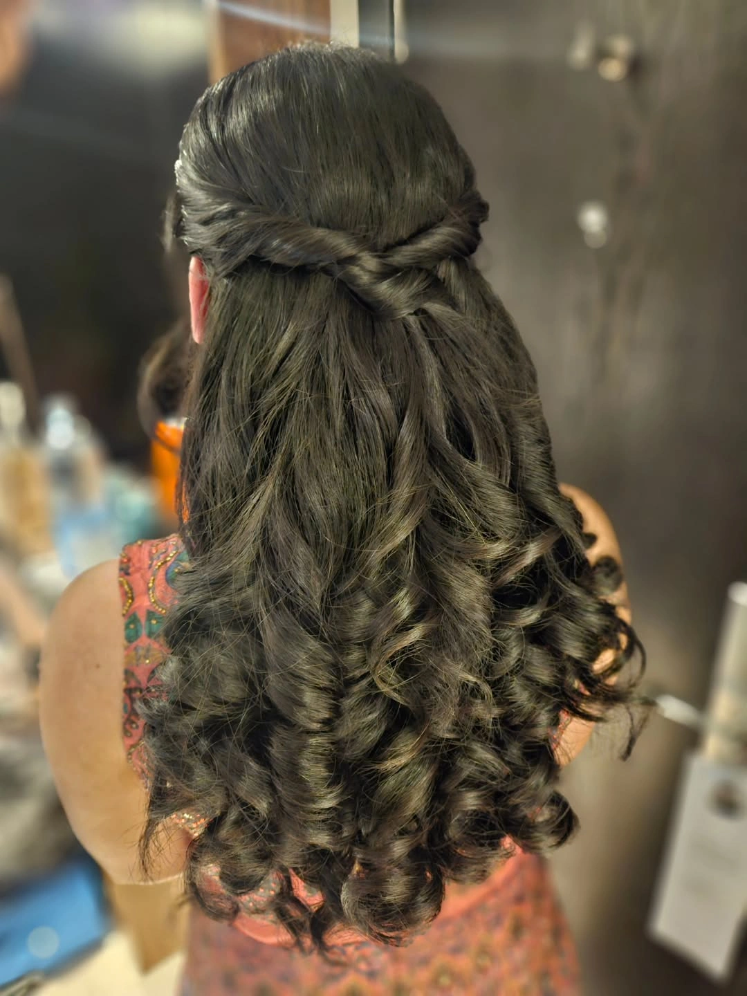 bridesmaid hairstyling Glossy Twisted Curls with Classic Evening Elegance