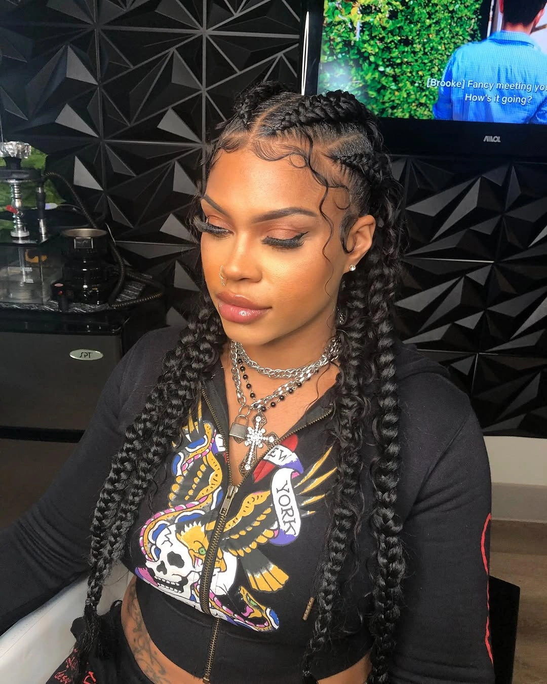 butterfly braids hairstyle Classic Jet Black Butterfly Braids With a Modern Edge