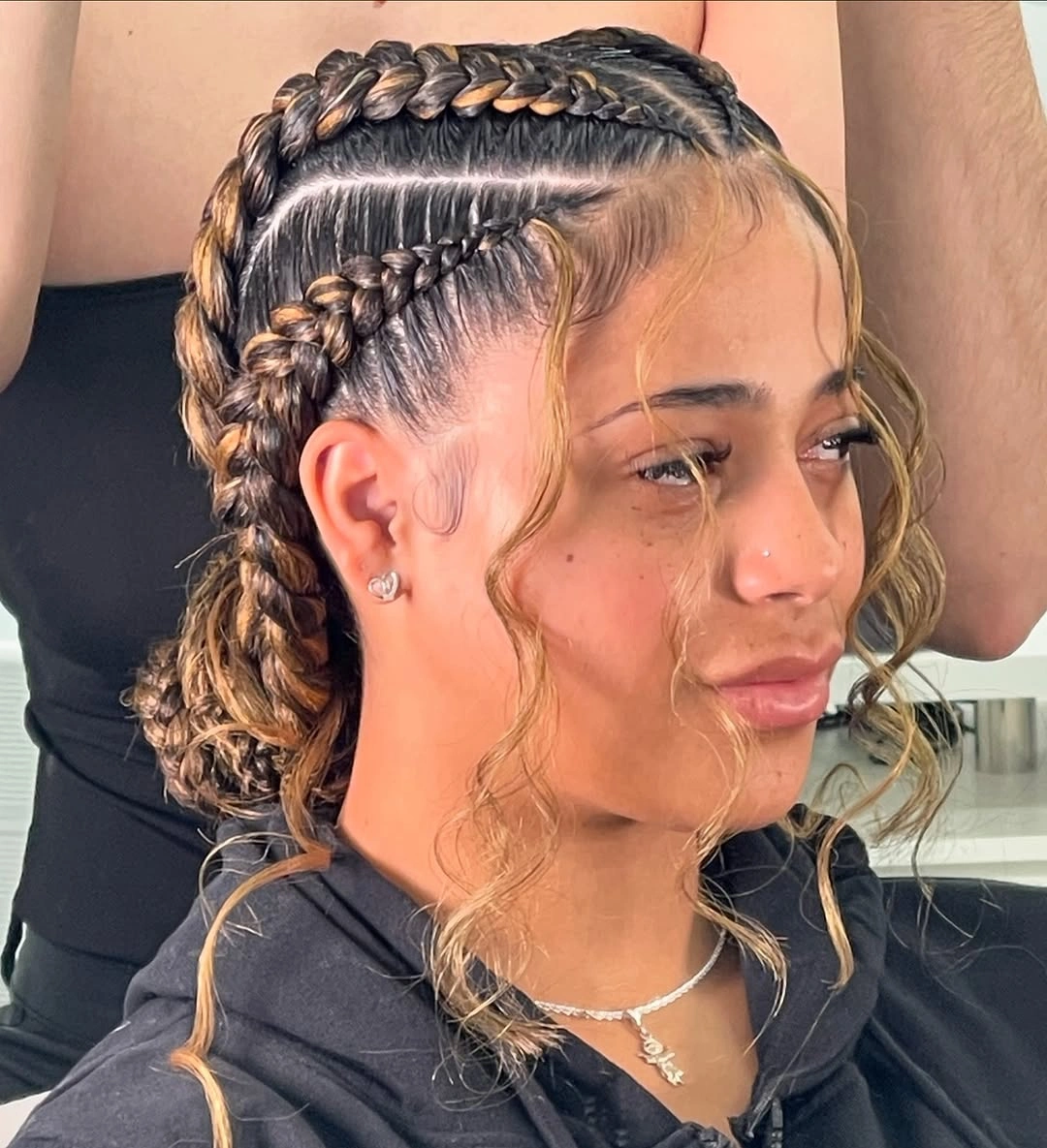 butterfly braids hairstyle Butterfly Braids With Honey Highlights and Intricate Side Braiding
