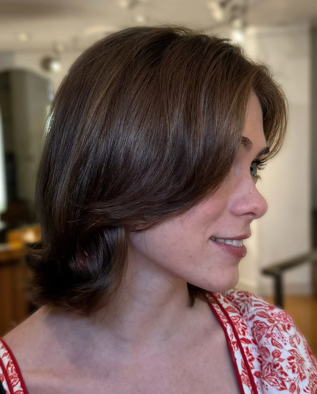 chestnut brown hair color Short Rounded Bob With Deep Chestnut Shine