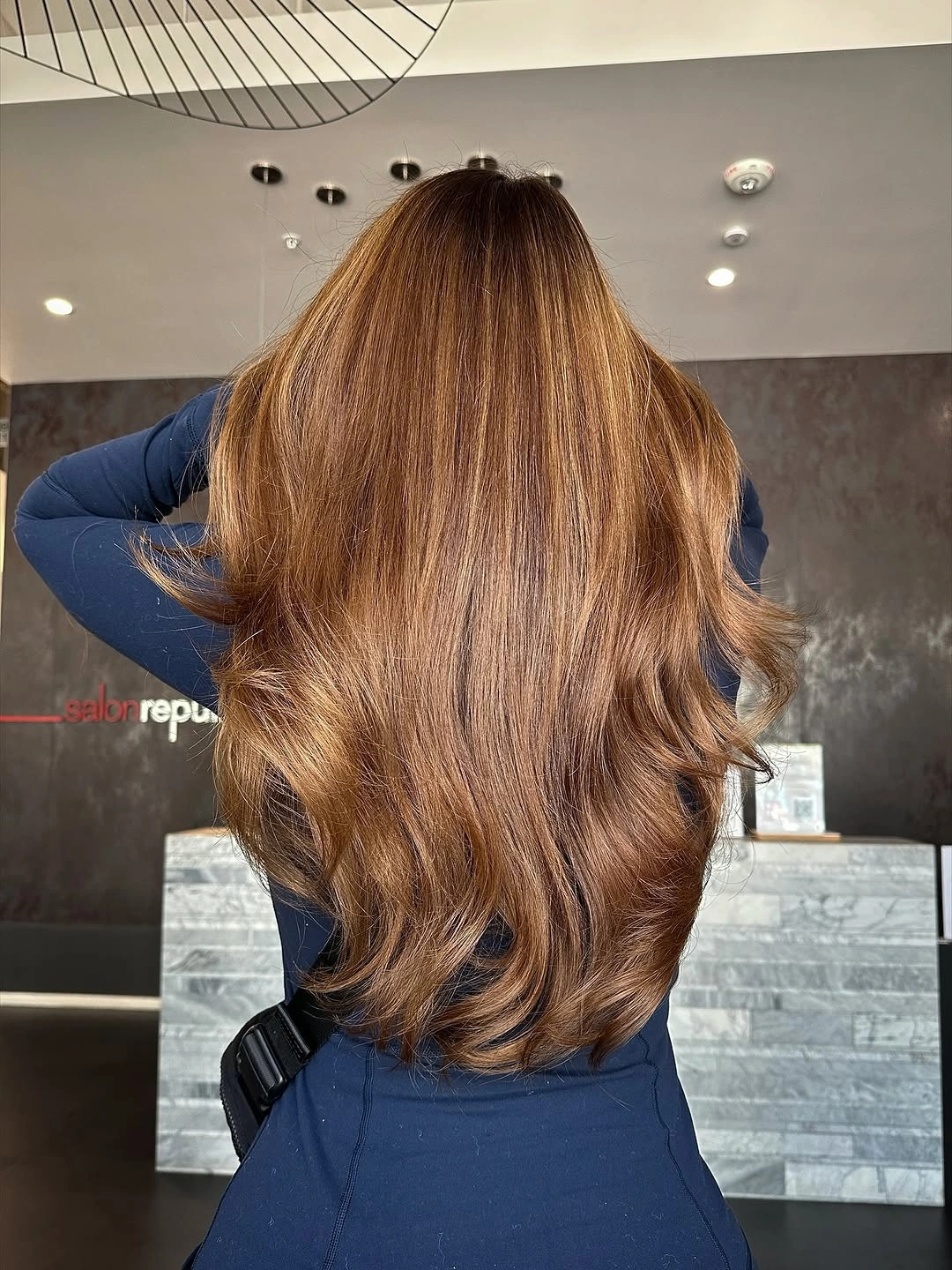 chestnut brown hair color Golden Back View With Long Layered Flow
