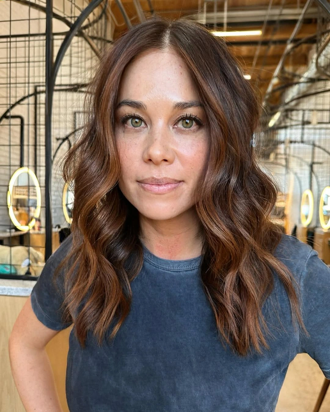 chestnut brown hair color Loose Chestnut Waves With Natural Dimension