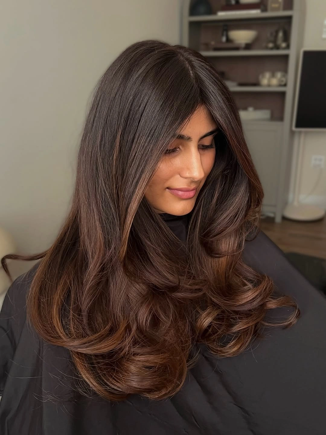 chestnut brown hair color Deep Chocolate Layers With Curved Ends