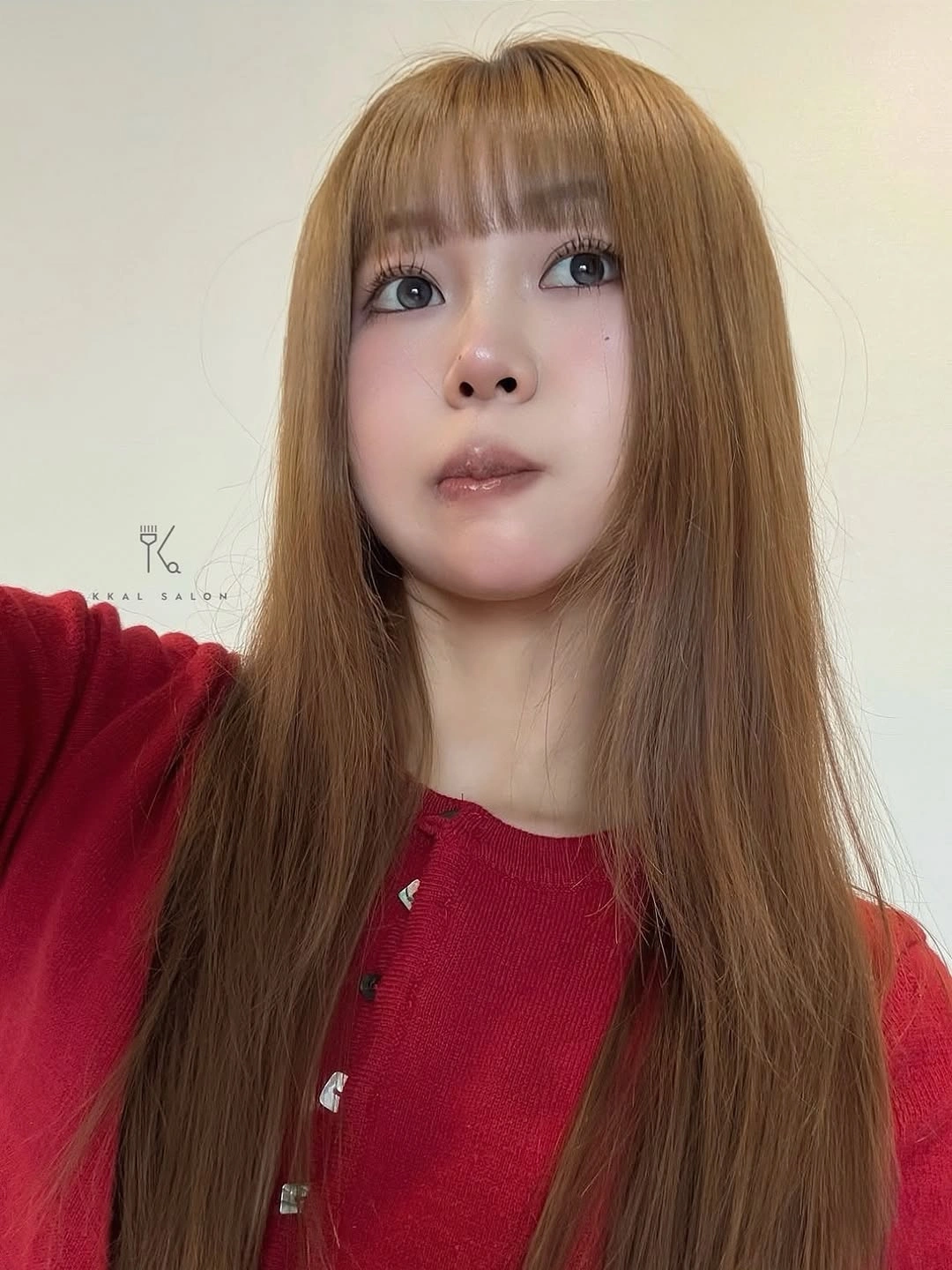 chestnut brown hair color Golden Chestnut Hair With Soft Straight Bangs