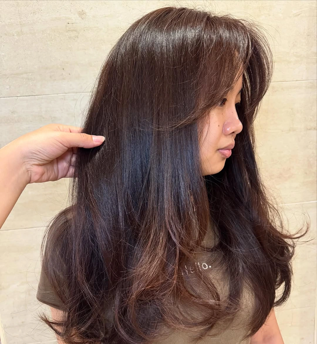 chestnut brown hair color Side-Swept Shine With Chocolate Chestnut Depth