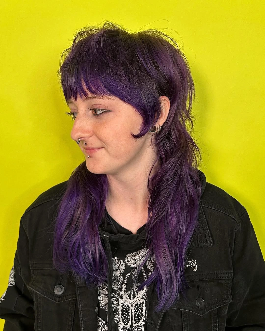 choppy medium layered hair Electric Violet Choppy Shag With Modern Fringe