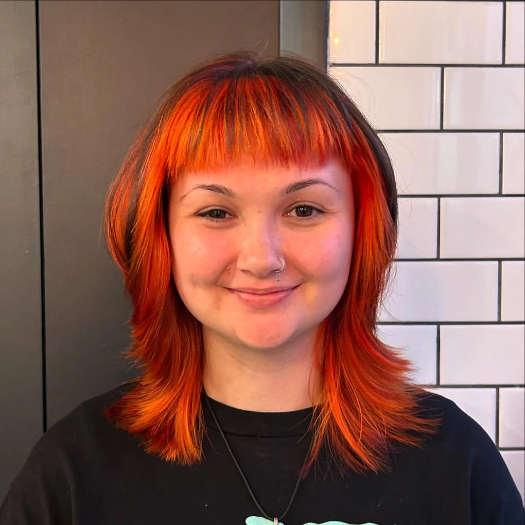 choppy medium layered hair Glossy Flame Layers With Precision Fringe