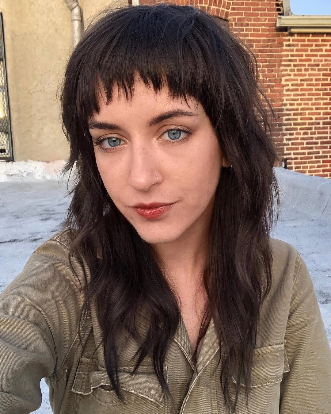 choppy medium layered hair Classic Espresso Shag With Soft Piecey Fringe