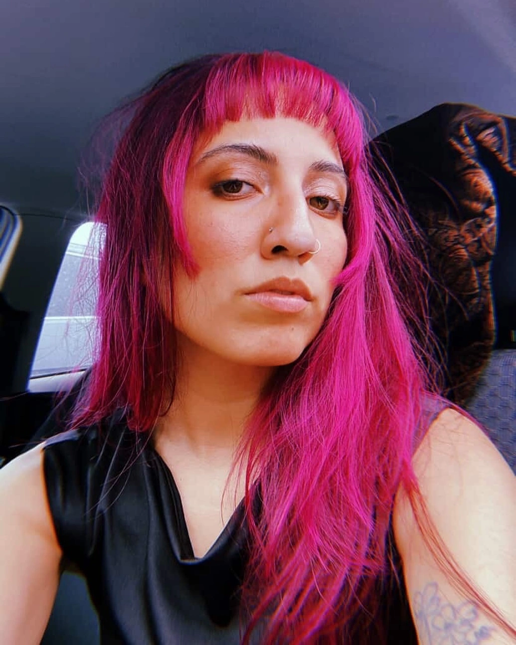 choppy medium layered hair Electric Magenta Alt Layers With Graphic Fringe
