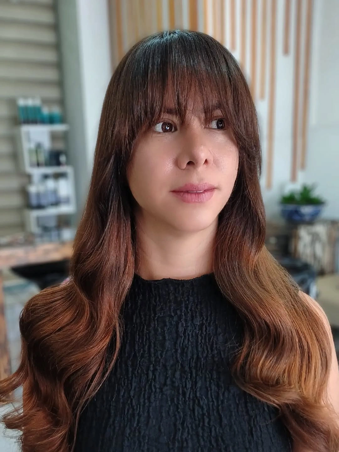 Fall brunette hair colour 2026 Chestnut Brunette with Soft Curtain Bangs