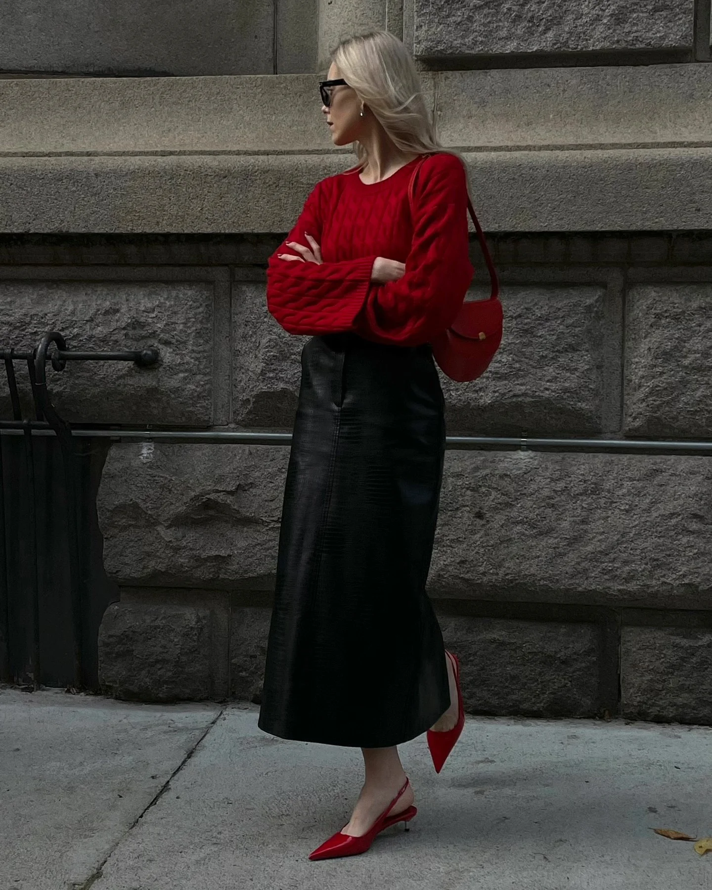 fall classy outfits women 2026 Bold Red Accents That Transform a Classic Black Skirt