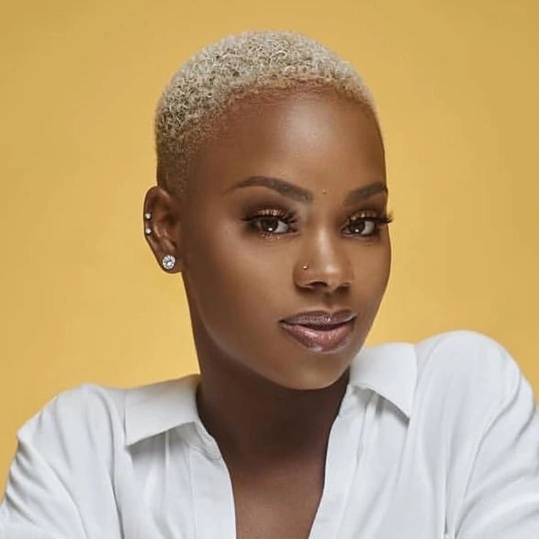 fall hair colors for black women 2026 Soft Platinum Buzz Cut With Modern Confidence