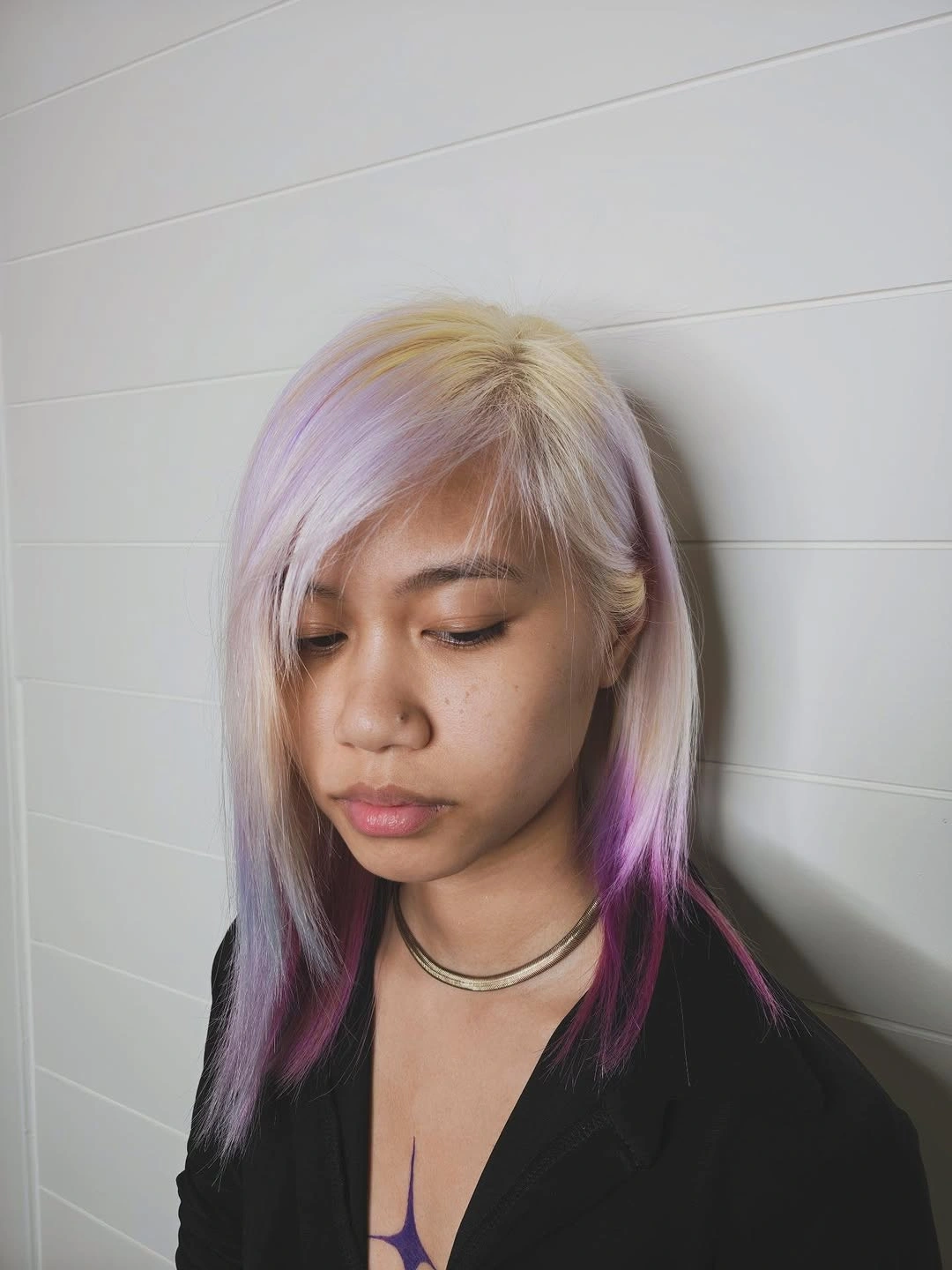 Fall hair colour ideas 2026 Platinum Blonde with Hidden Lavender Panels
