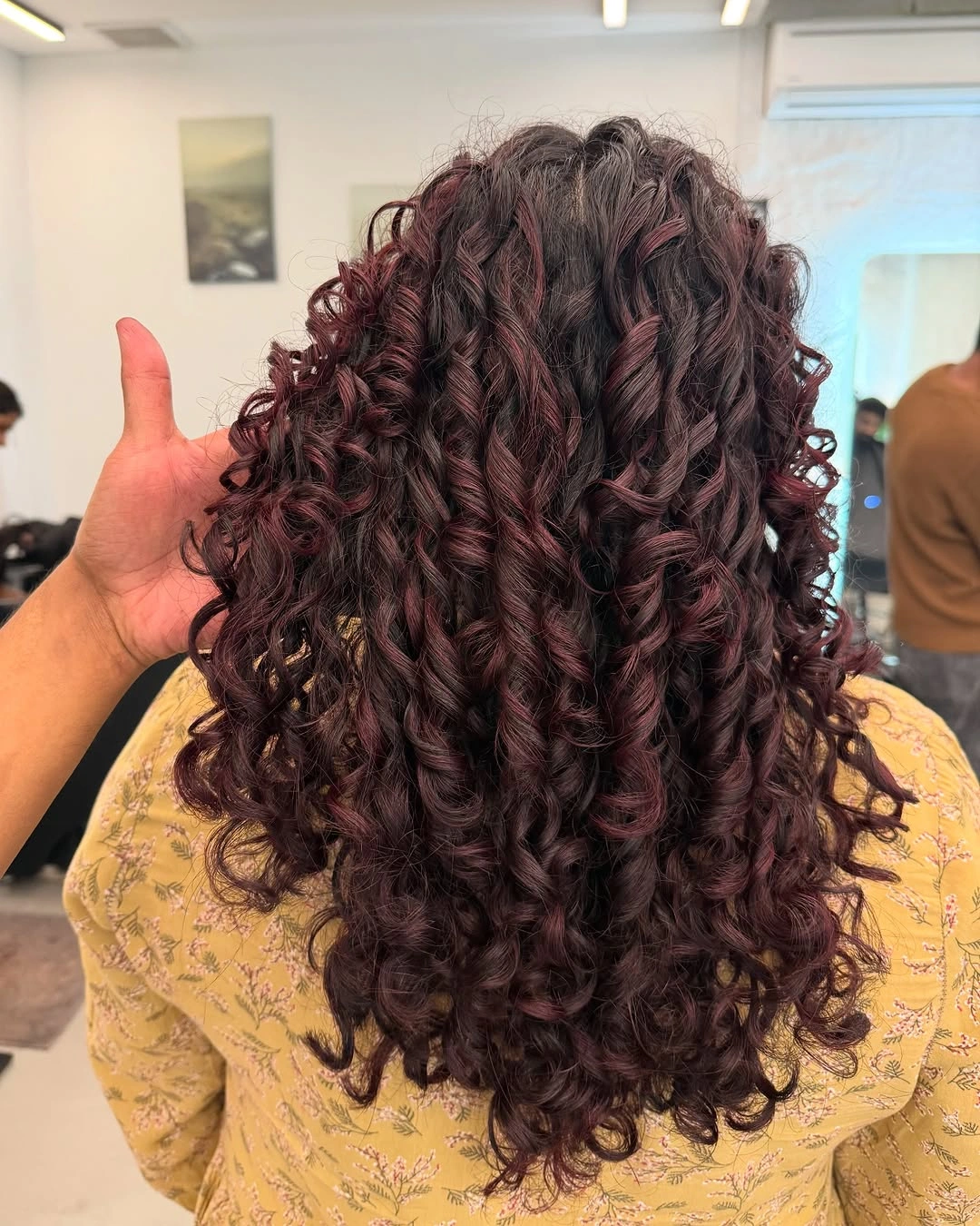 Fall hair colour ideas 2026 Deep Mulberry Spiral Curls