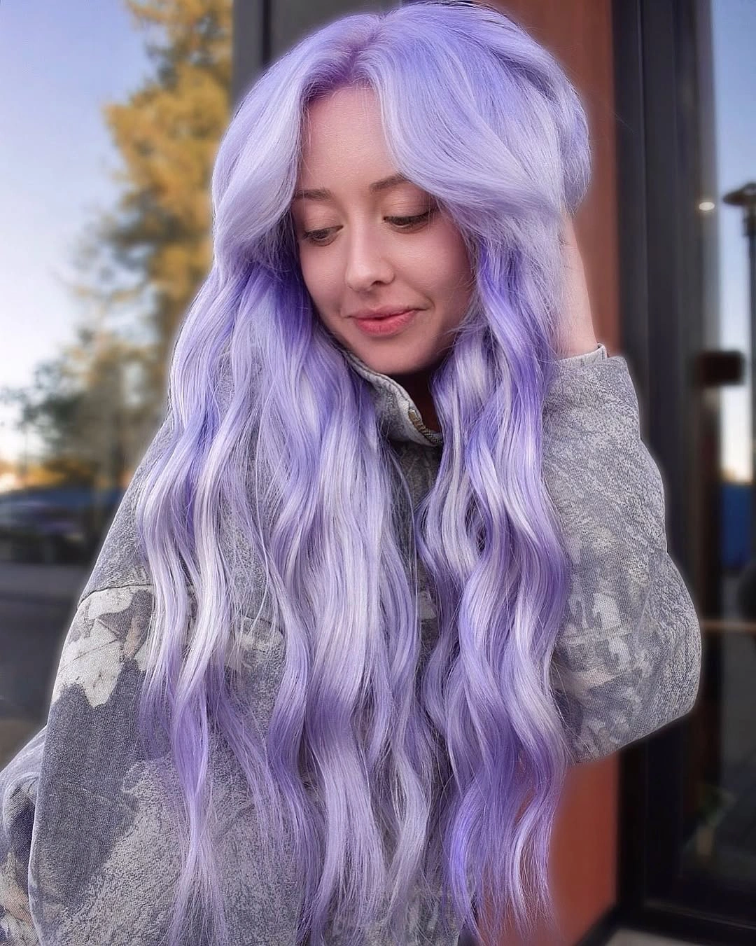 fall hairstyles for long hair 2026 Dreamy Lavender Waves for a Bold Autumn Refresh
