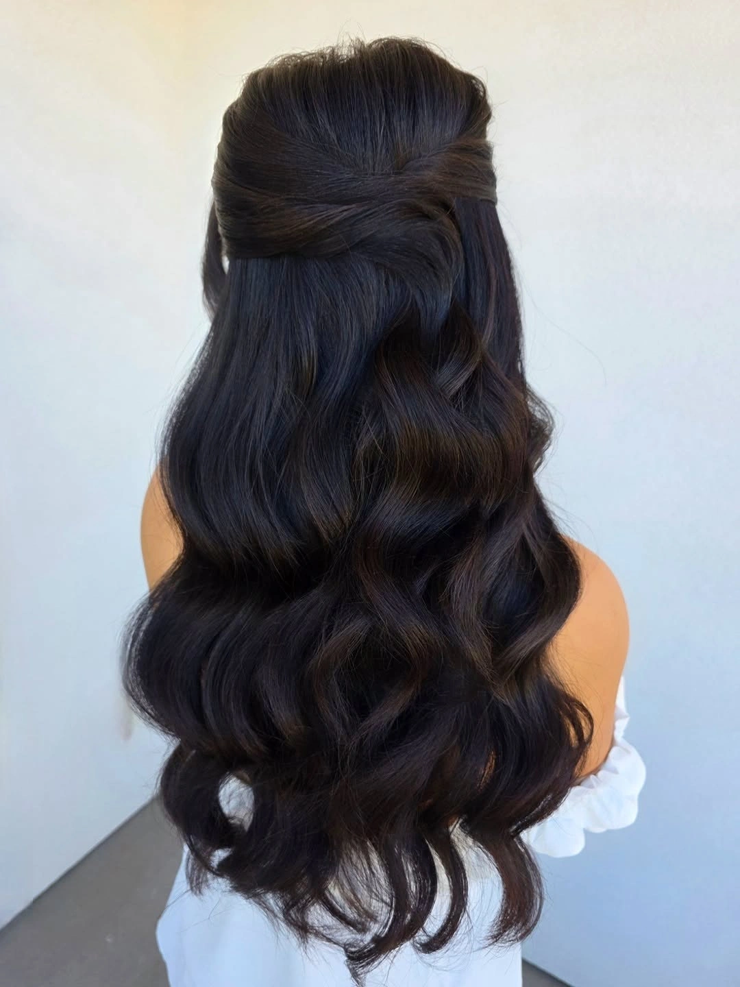 fall hairstyles for long hair 2026 Romantic Half-Up Waves for Elegant Fall Occasions