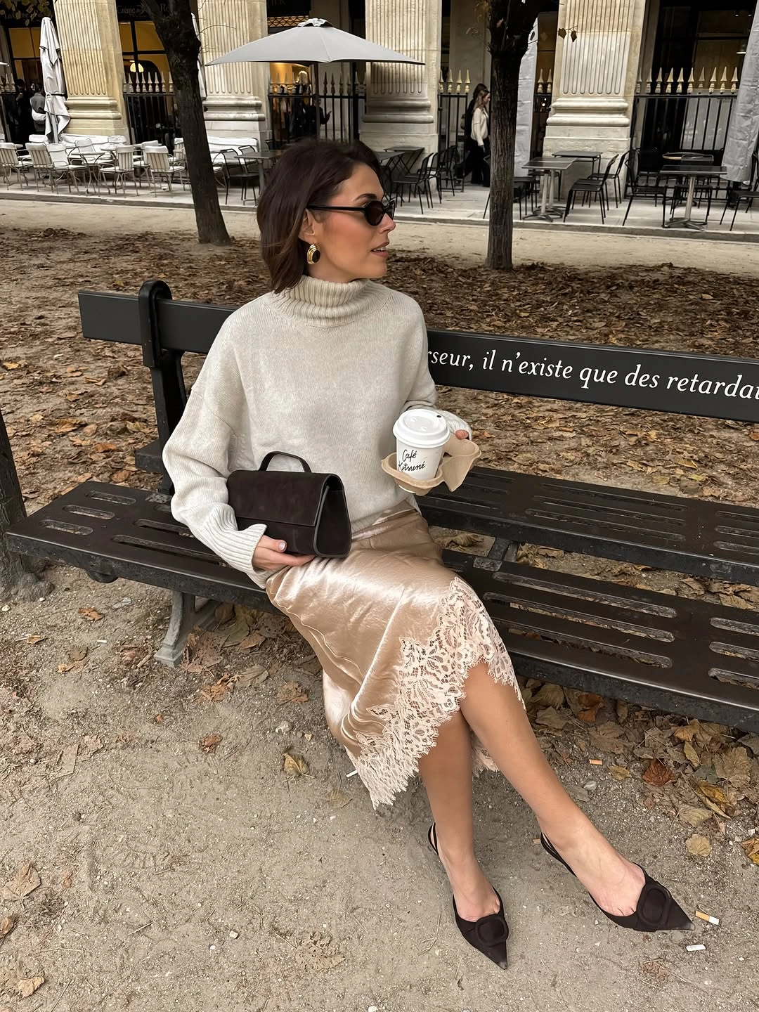 midi skirt fall outfit 2026 Champagne Satin for Cozy Coffee Mornings