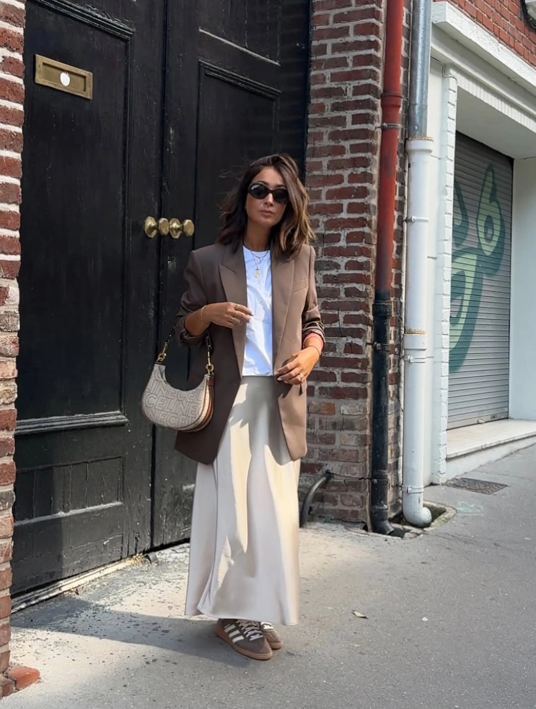 midi skirt fall outfit 2026 Neutral Blazer Layers That Never Miss