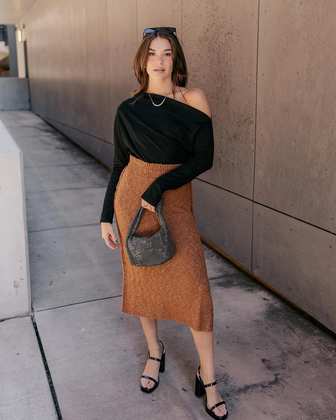 midi skirt fall outfit 2026 Warm Caramel Texture for Day-to-Night Style