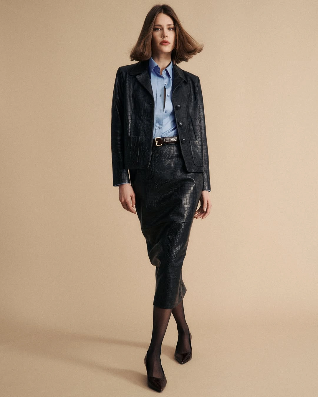 midi skirt fall outfit 2026 Modern Leather Tailoring with a Midi Silhouette