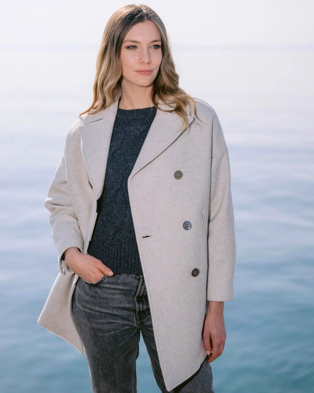 fall outfits with peacoat 2026 Light Gray Layers for Everyday Coastal Chic