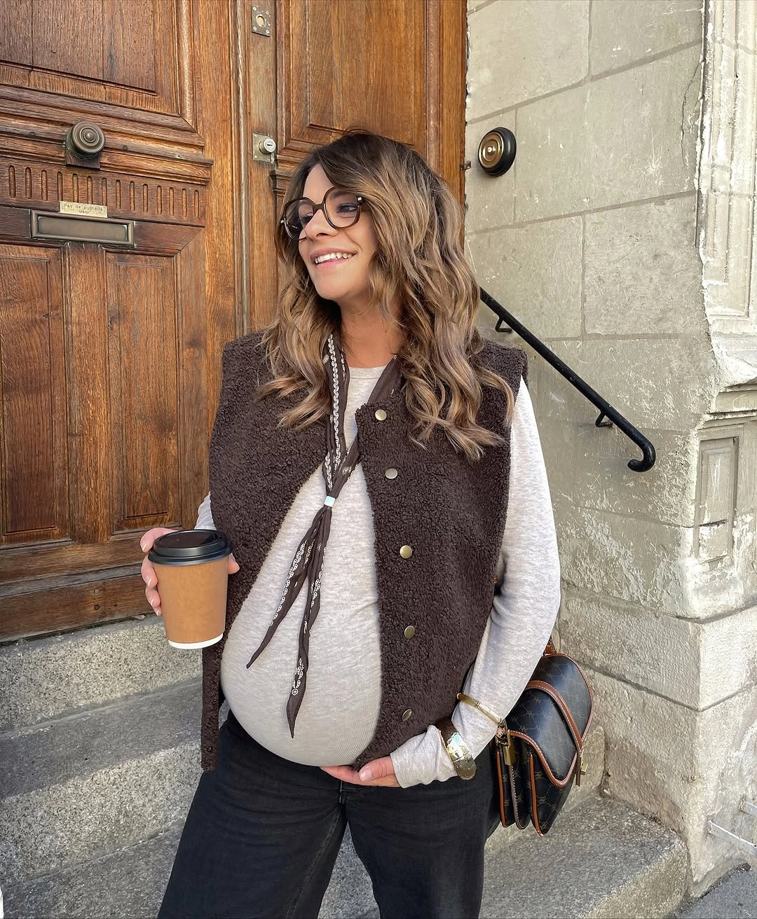 fall pregnancy outfits 2026 Cozy Teddy Vest Layers That Feel Effortlessly Current
