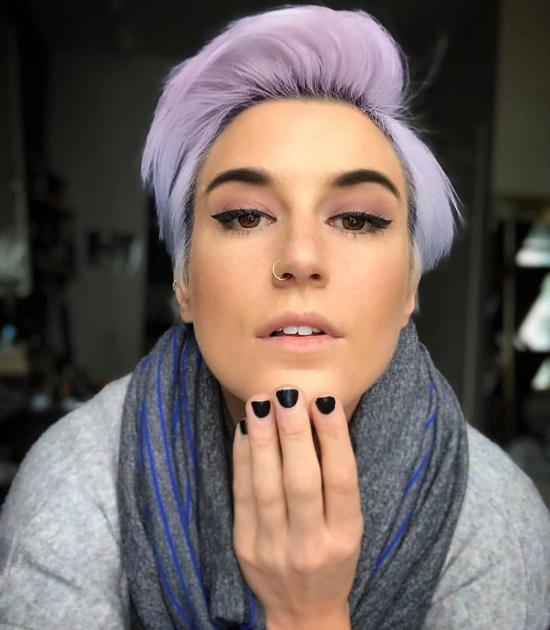 fall short haircuts 2026 Lavender Pompadour Pixie With Soft Volume