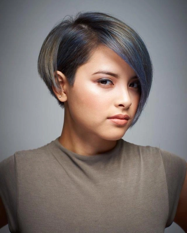 fall short haircuts 2026 Modern Side-Swept Undercut With Smoky Blue Dimension