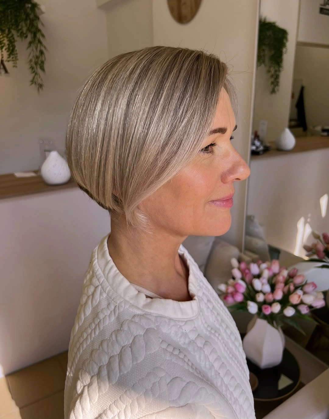 fall short haircuts 2026 Elegant Silver Precision Bob With Side Part