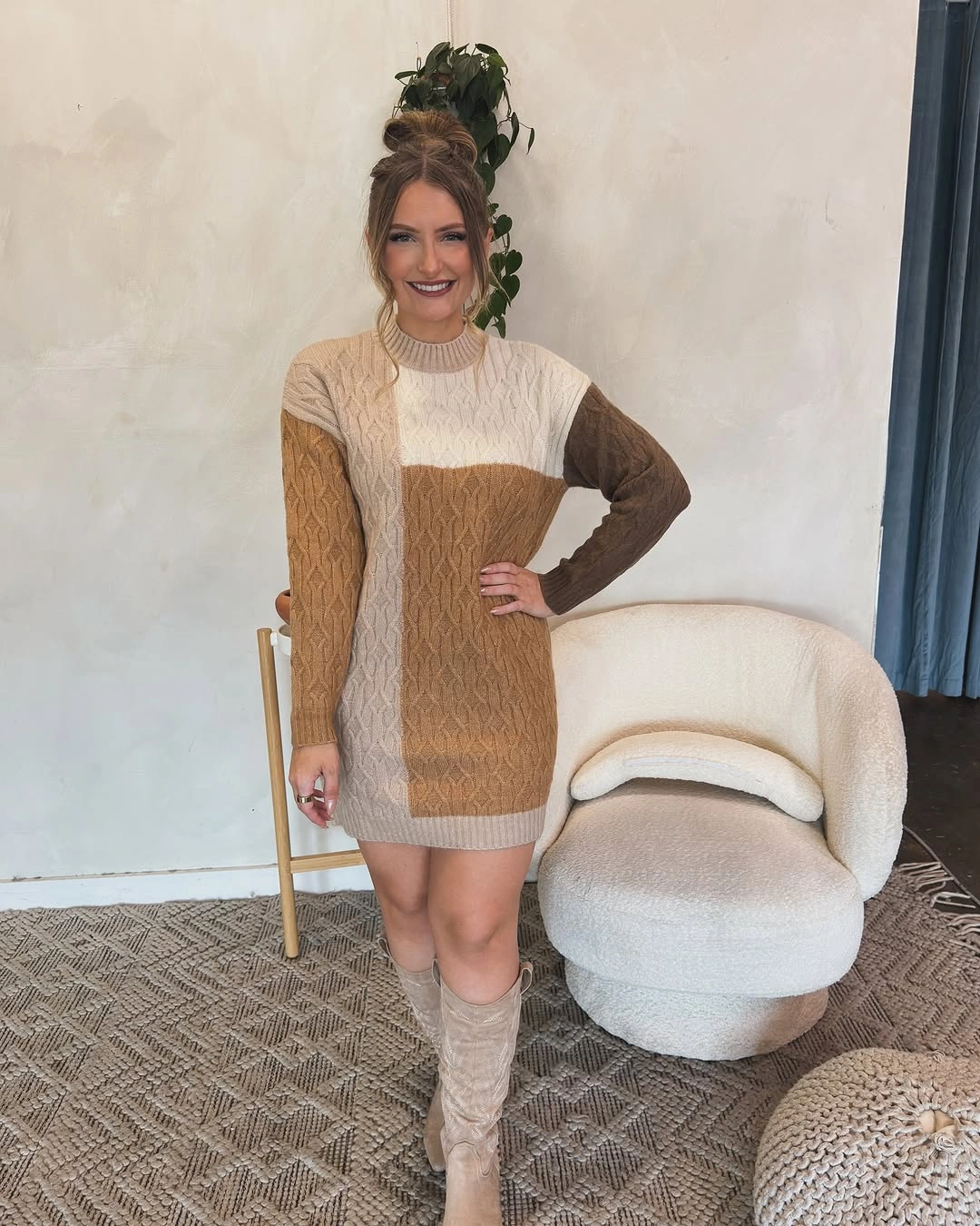 fall sweater dress outfits 2026 Color Block Cable Knit Dresses That Blend Cozy Textures Beautifully