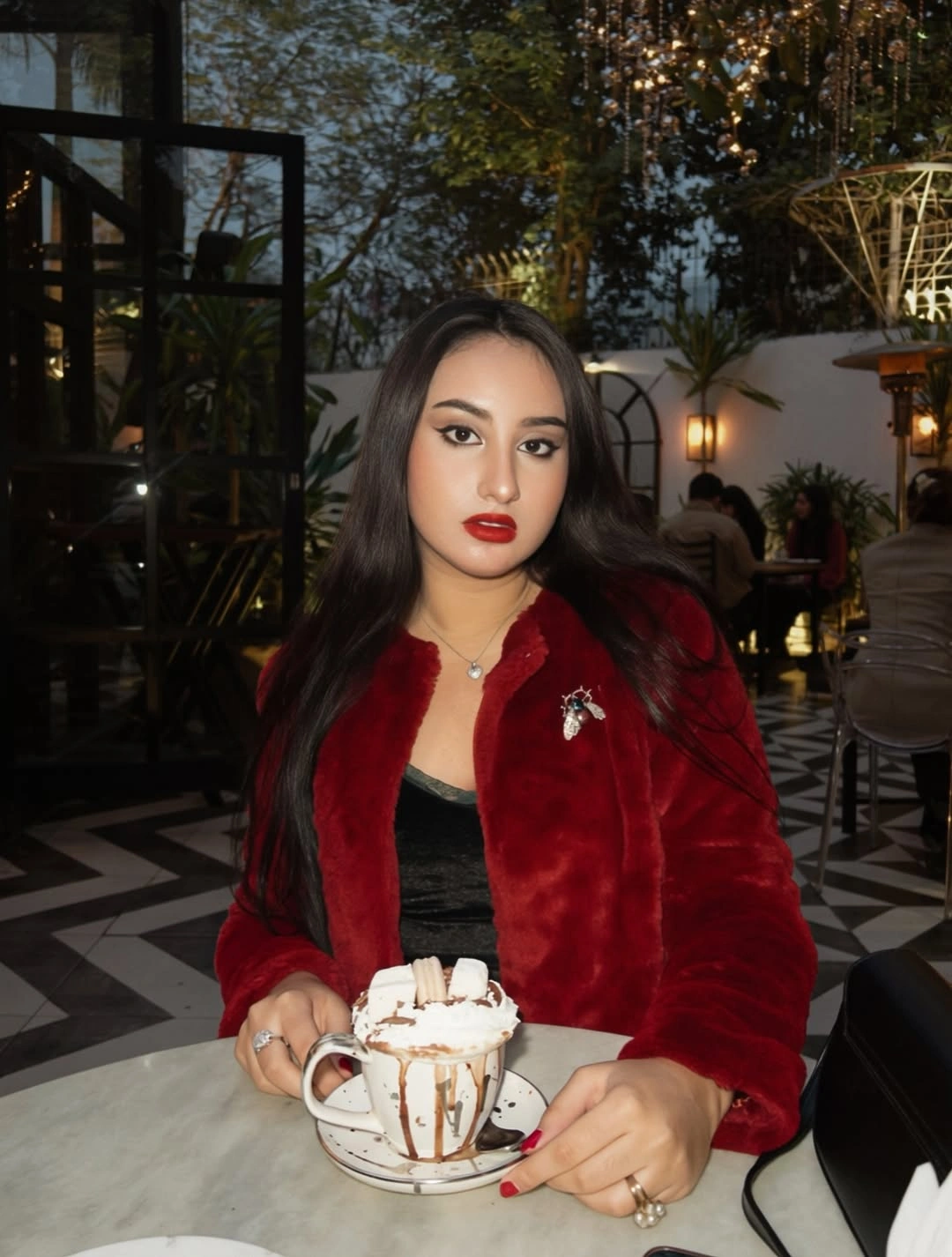 faux fur jacket Rich Crimson Layers for Cozy Evening Style