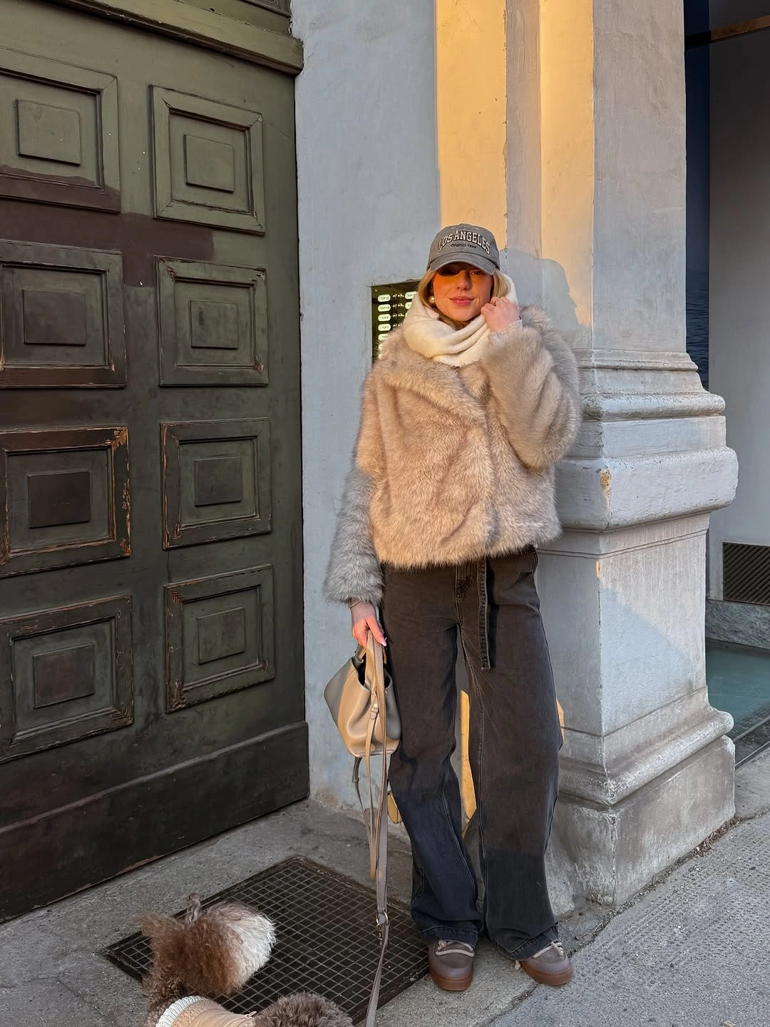 faux fur jacket Soft Taupe Faux Fur with Relaxed Urban Layers