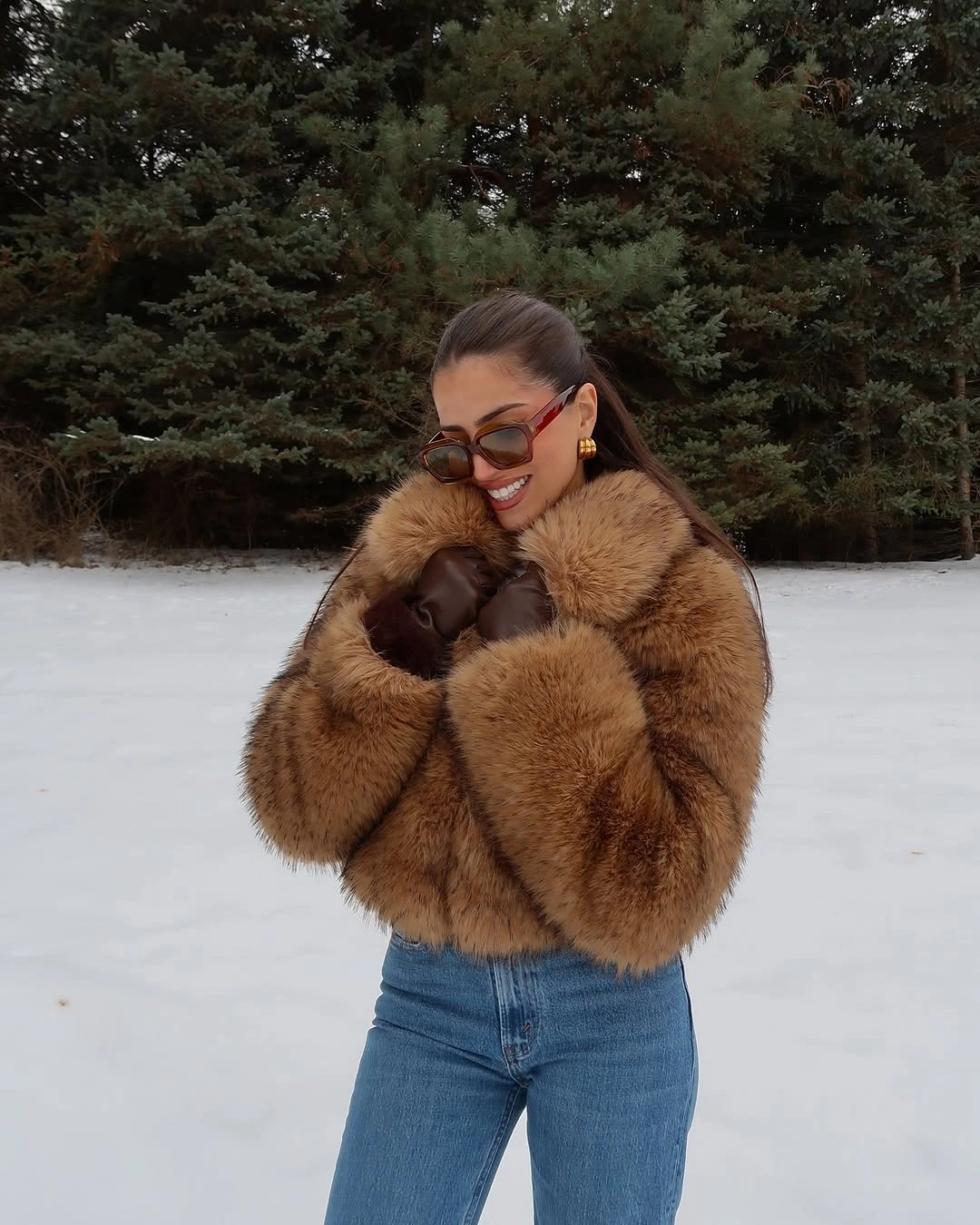 faux fur jacket Warm Caramel Faux Fur for Relaxed Weekend Style
