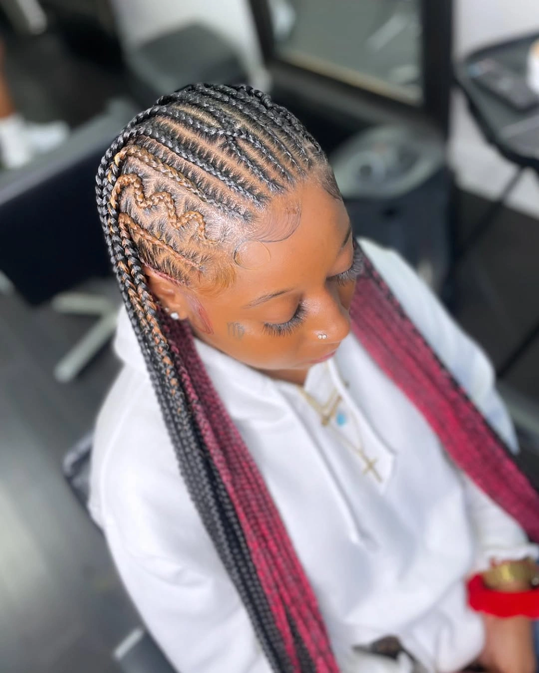 feed in braid hairstyles Two-Tone Feed-In Braids With Decorative Side Waves