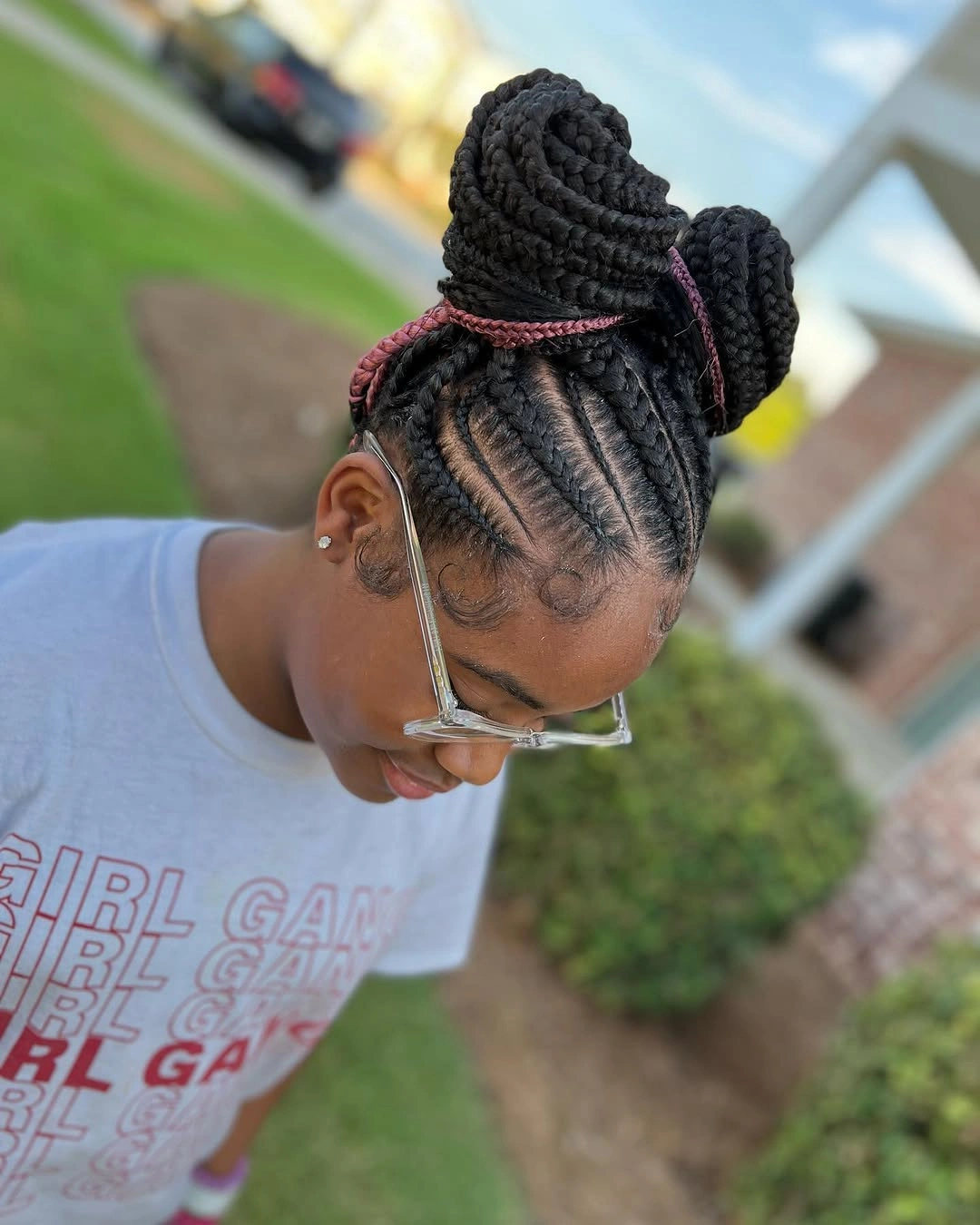 feed in braid hairstyles Double High Braided Buns With Everyday Charm