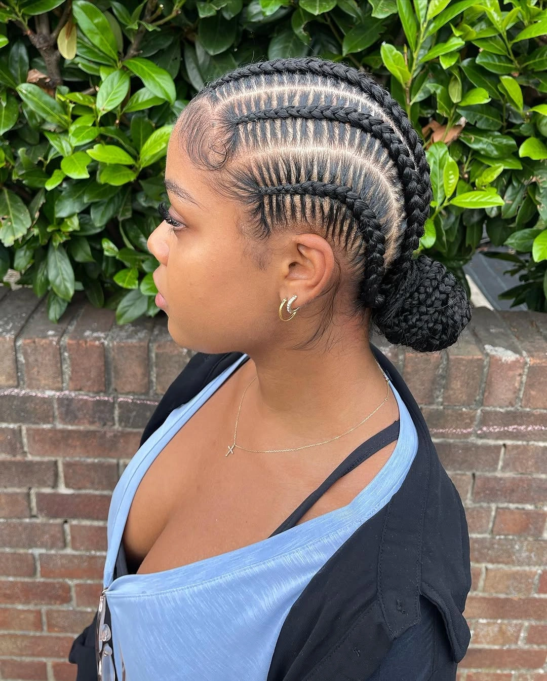 feed in braid hairstyles Elegant Low Braided Bun With Detailed Stitch Cornrows