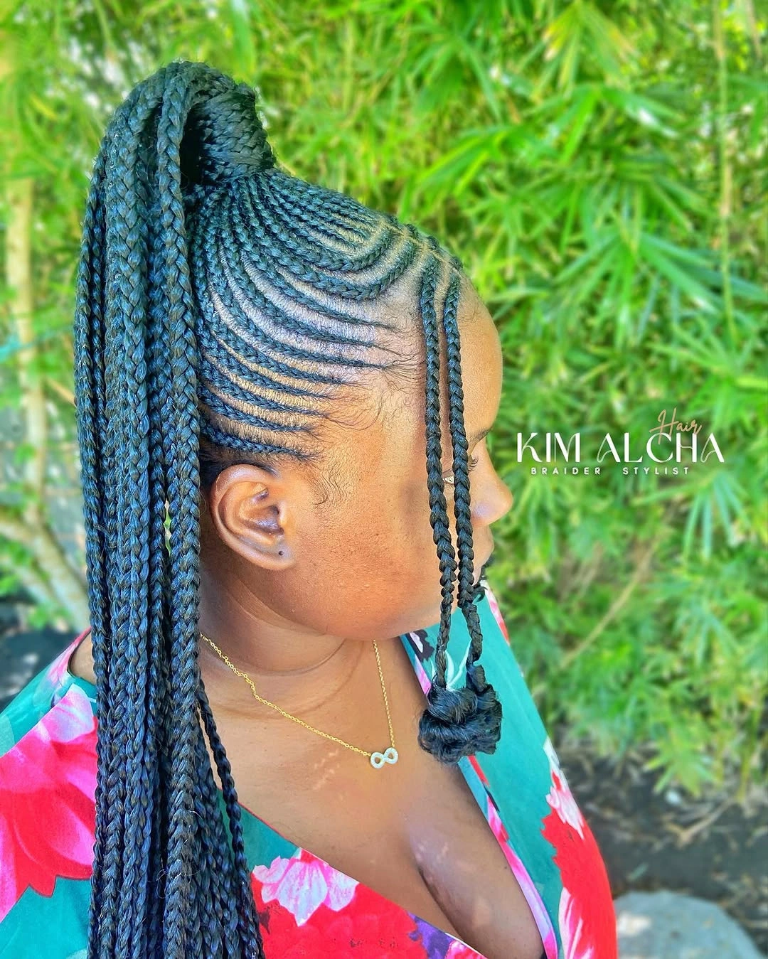 feed in braid hairstyles High Feed-In Ponytail With Statement Braids