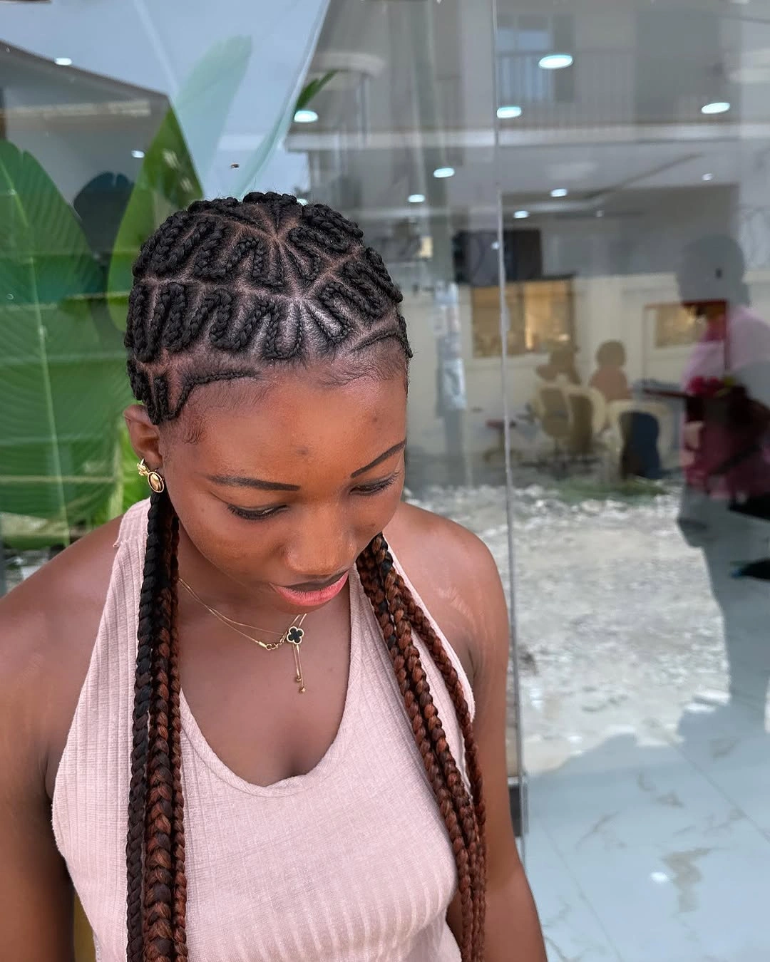 feed in braid hairstyles Creative Geometric Feed-In Braids With Statement Parting