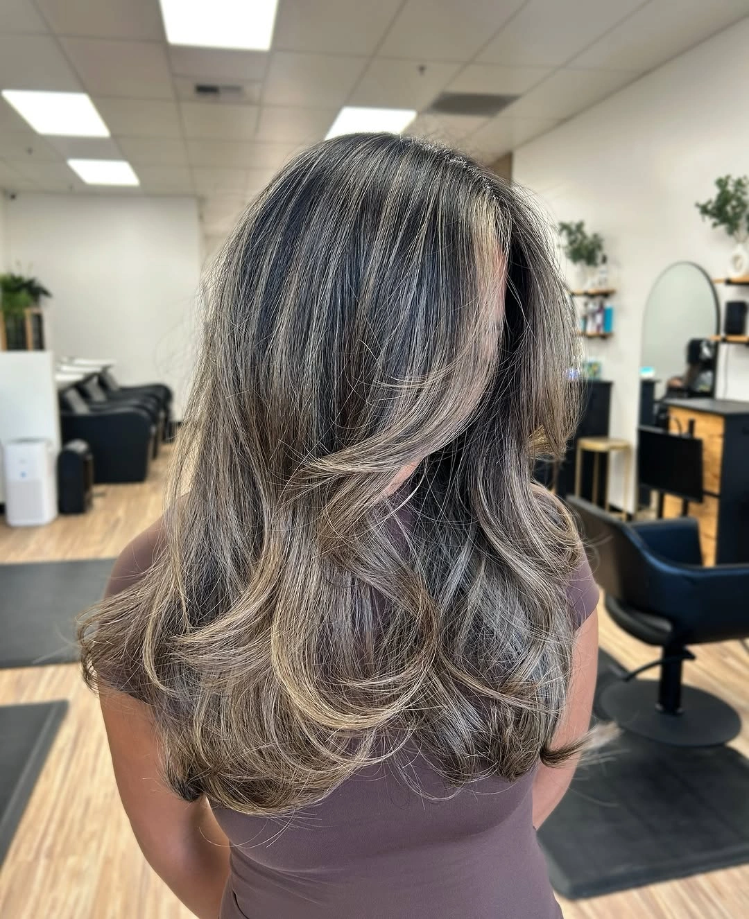 full head babylights blonde on brown hair Layered Blowout With Luminous Blonde Babylights
