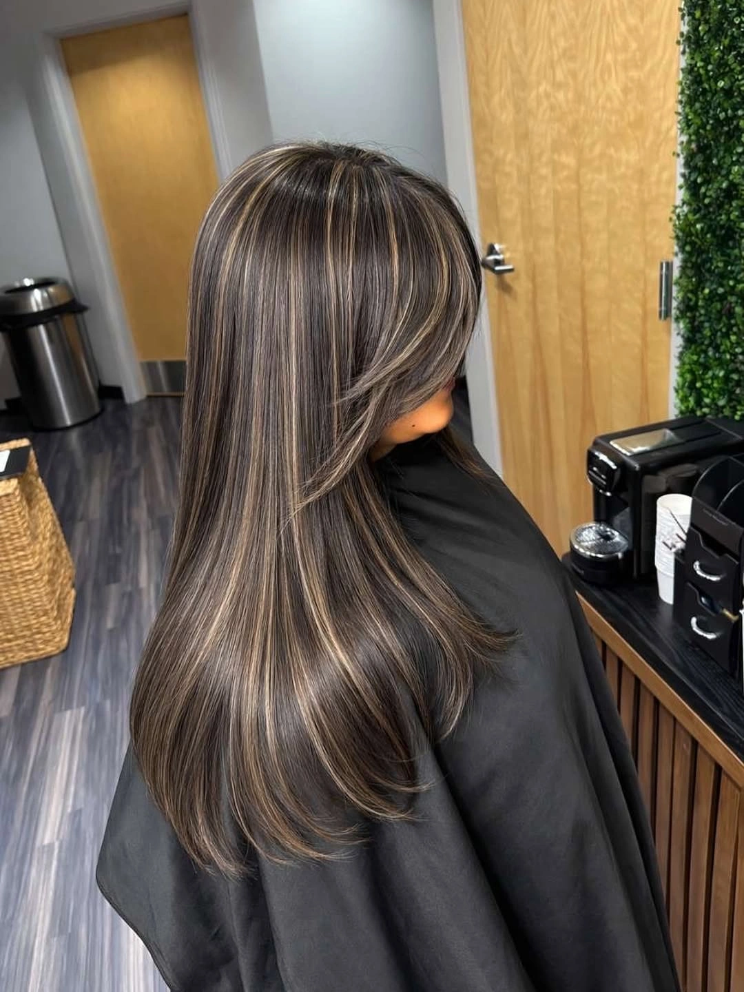 full head babylights blonde on brown hair Silky Espresso Brunette With Fine Beige Babylights