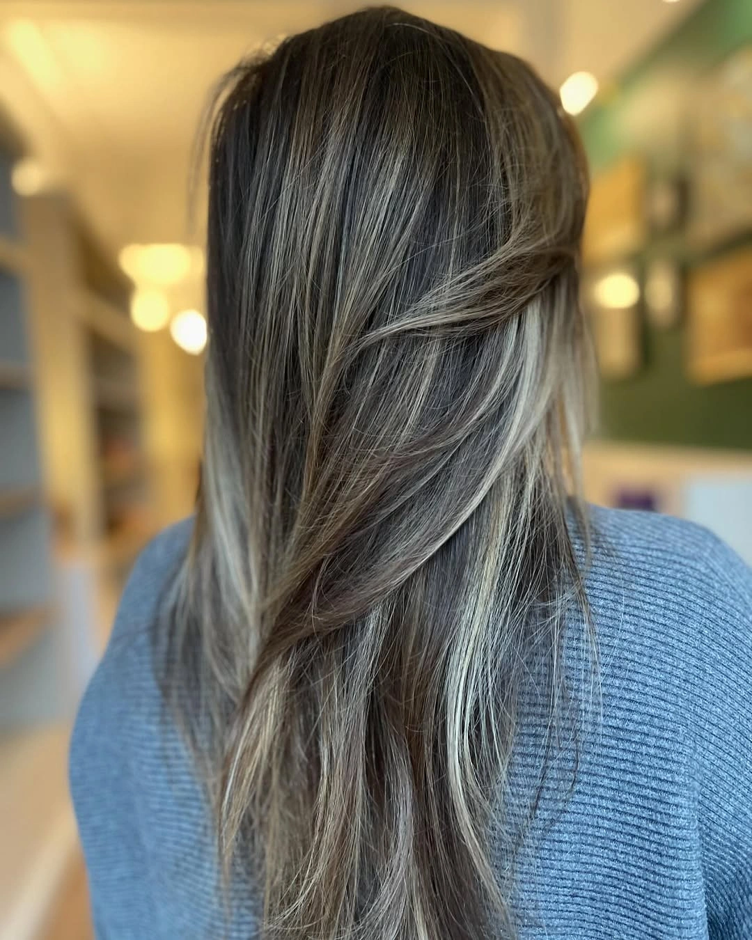 full head babylights blonde on brown hair Cool Smoky Babylights for Effortless Length
