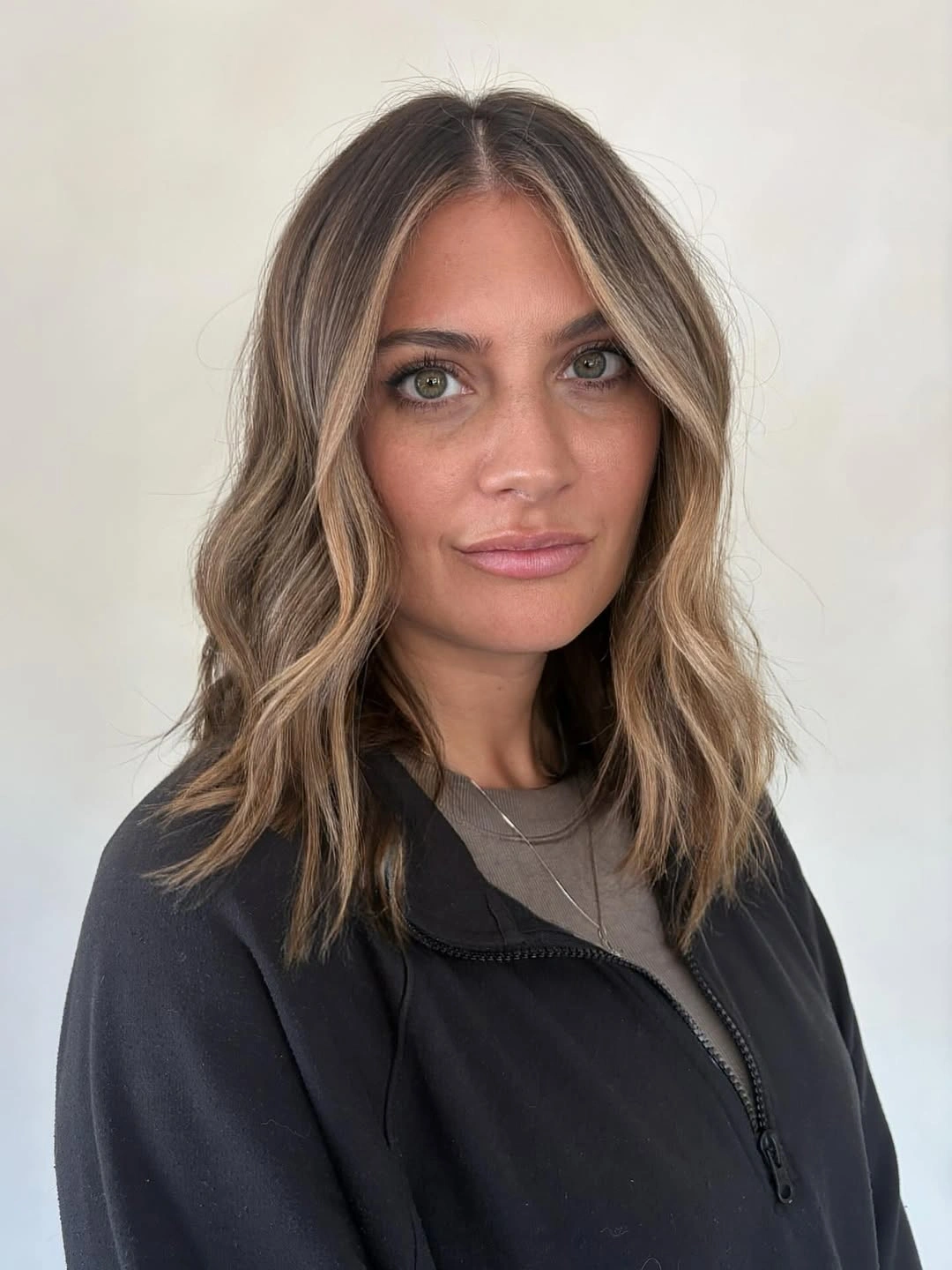 full head babylights blonde on brown hair Soft Blonde Contouring on a Textured Lob